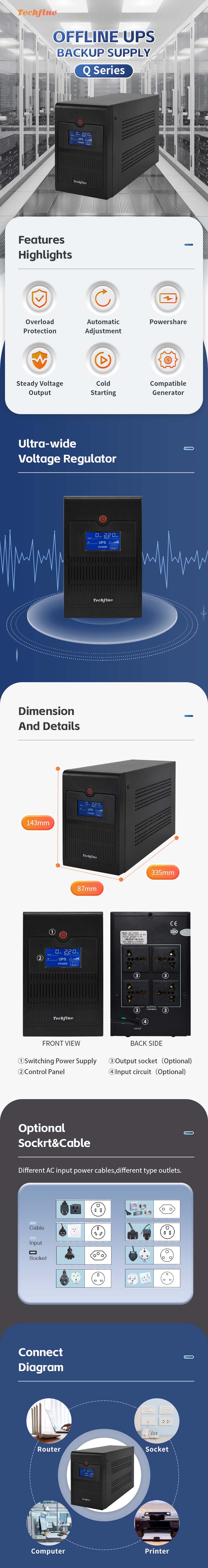 offline ups Q1200 series detail